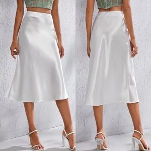 Midi satin slip skirt High Waist trendy classic y2k business casual white